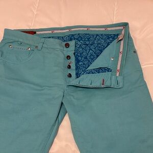 Isaia Aqua Pants with Paisley Lining 38 x 33